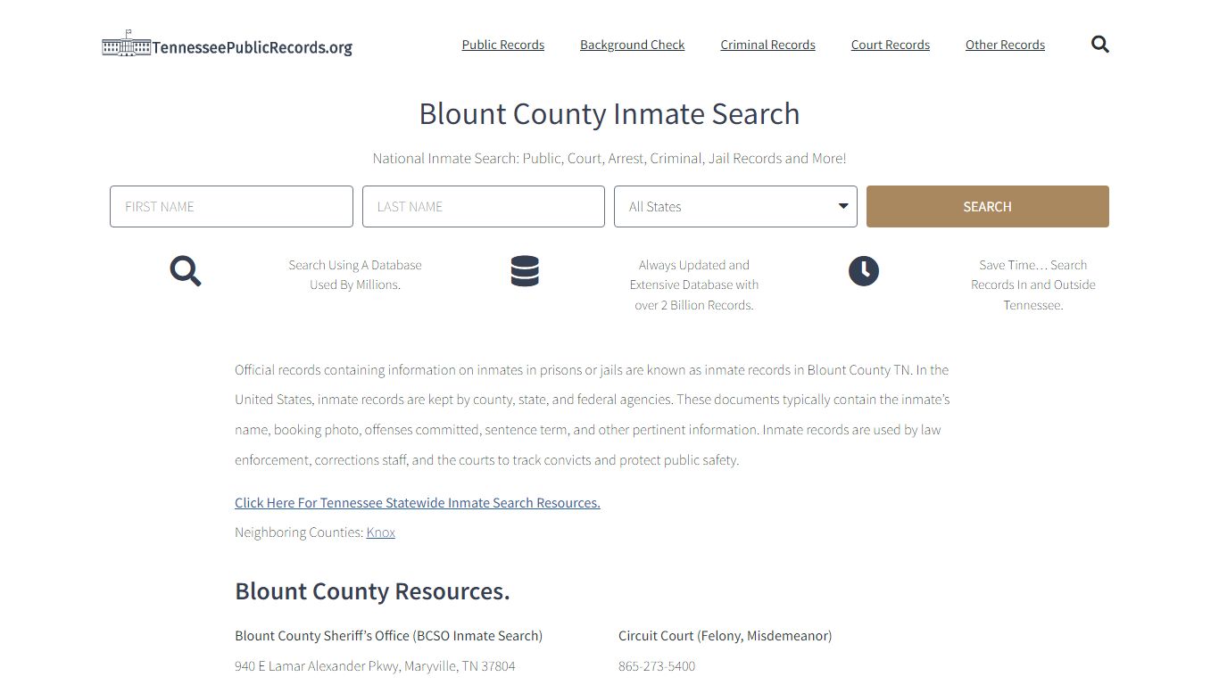 Blount County Inmate Search - BCSO Current & Past Jail Records